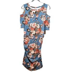 Planet Motherhood Blue Floral Cold Shoulder Maternity Dress Size M